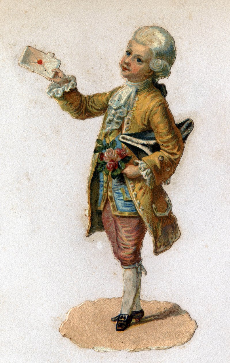 A messenger (18th century) carrying a sealed letter. Chromolithography around 1890. av Unknown artist