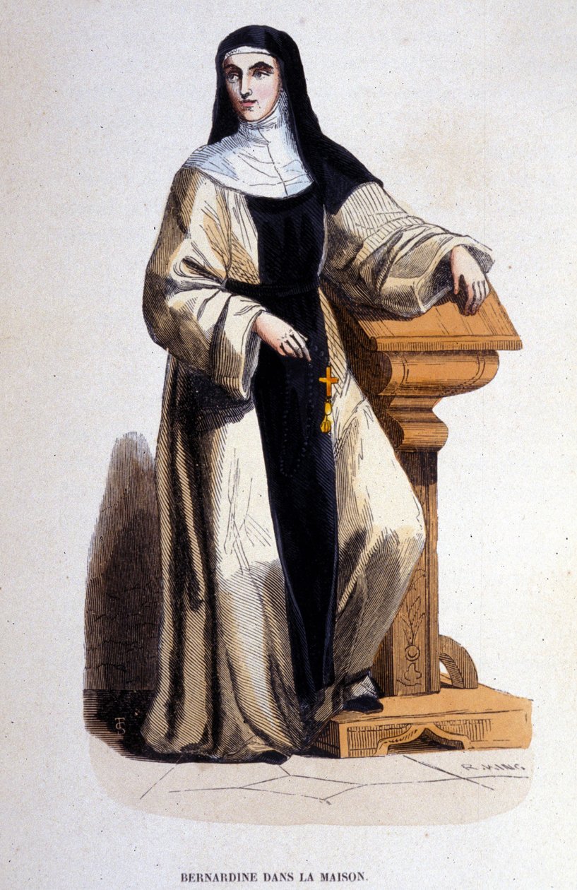 En nonne Bernardine, medlem av Saint Benedict Order reformert på 1100-tallet av Saint Bernard. Gravering av 1800-tallet. av Unknown artist