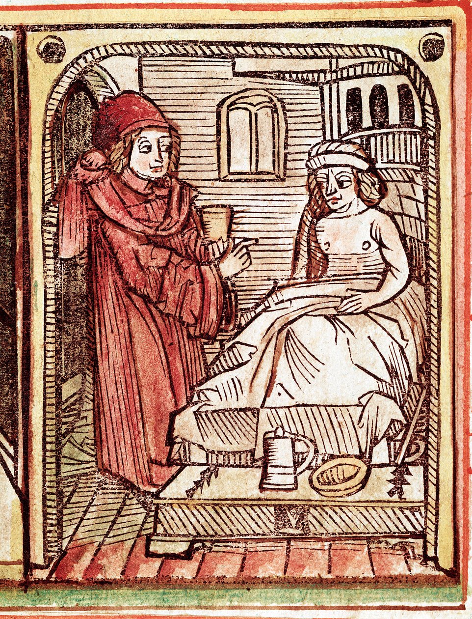 En lege gir pasienten en behandling laget med medisinplanter Gravering fra "Tractatus de pestilentia"" 1400-tallet - Praha, Nasjonalbiblioteket av Unknown artist