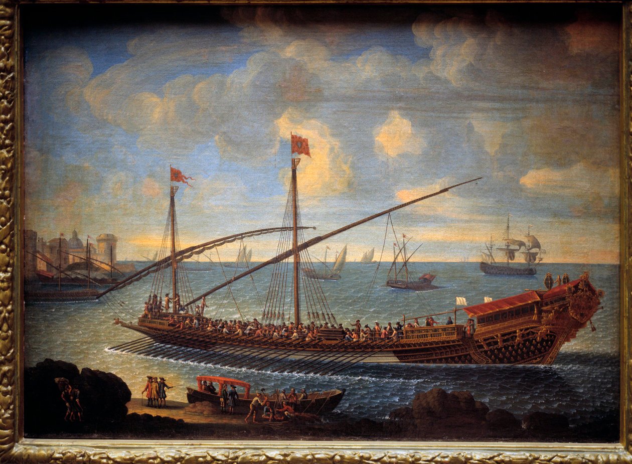 En kongelig bysse som vender tilbake til havnen Dette er «Reale de France» bygget i 1679. Anonymt maleri fra 1600-tallet. Paris, Musee de la Marine av Unknown artist