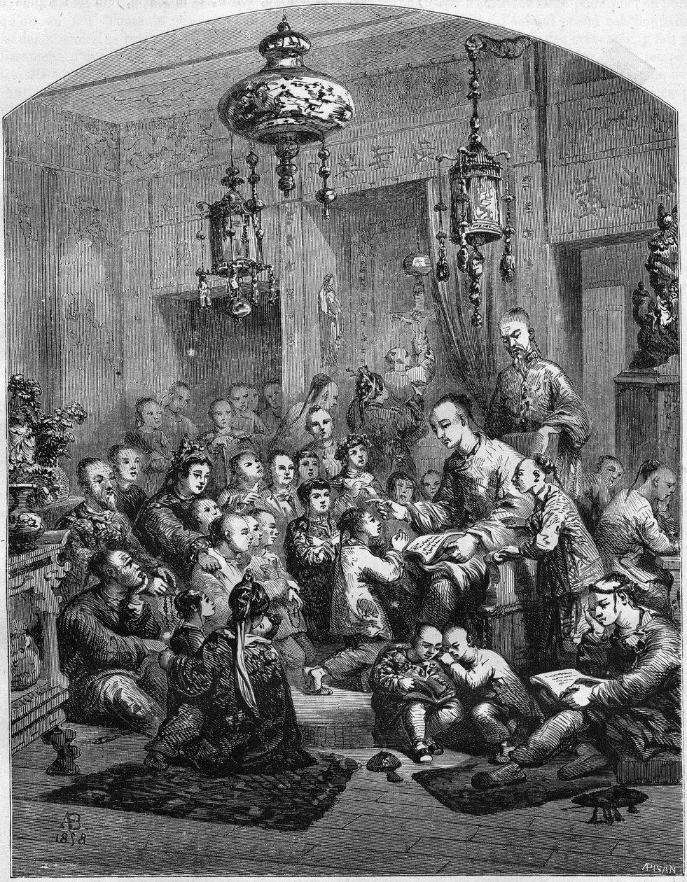 En skole i Kina i 1858. av Unknown artist