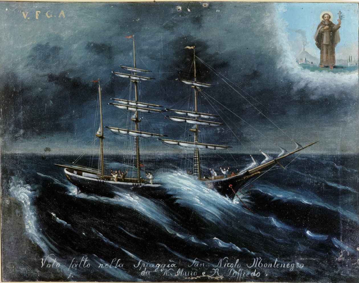 En skonnert i ferd med å mislykkes. av Unknown artist