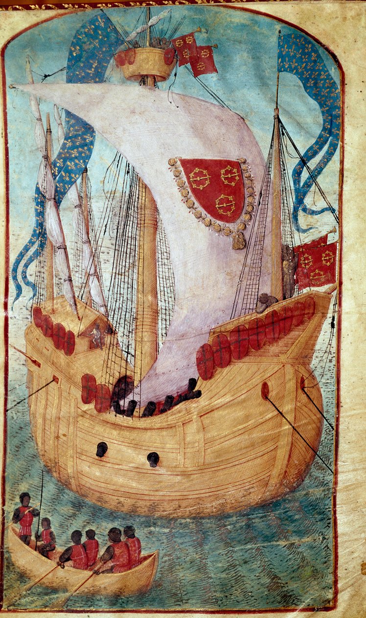 Et skip med seildekorert av våpenskjoldet til Louis Malet (1441-1516), seigneur av Granville Miniature fra Olivier de la Marche (1425-1502) 1483 Chantilly, Musee Conde av Unknown artist