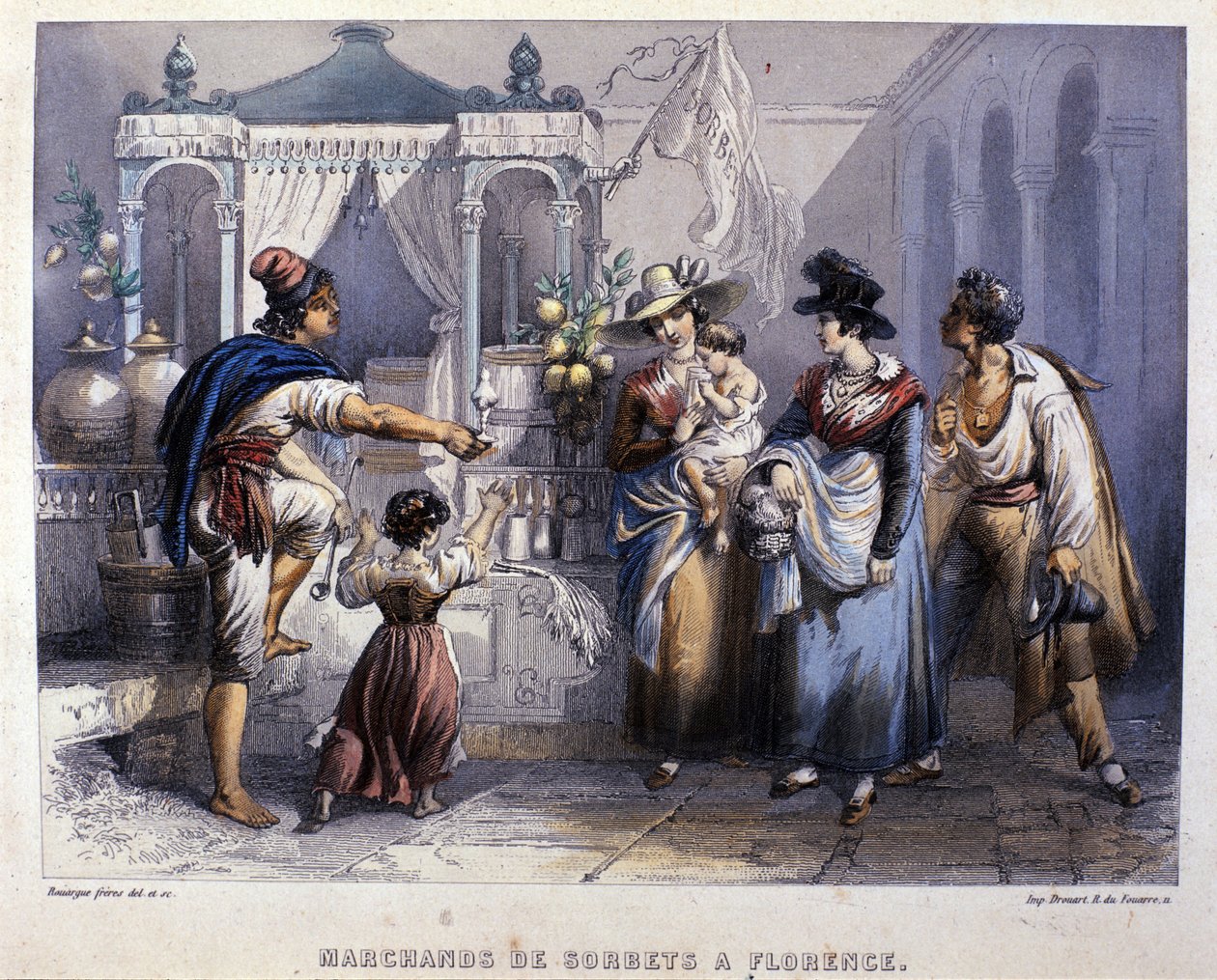 En sorbetforhandler i Firenze. Litografi rundt 1820 av Unknown artist