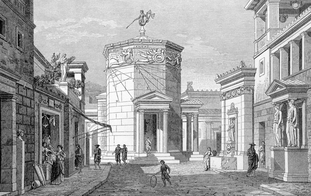 En gate i Athen. Gravering fra 1877. av Unknown artist