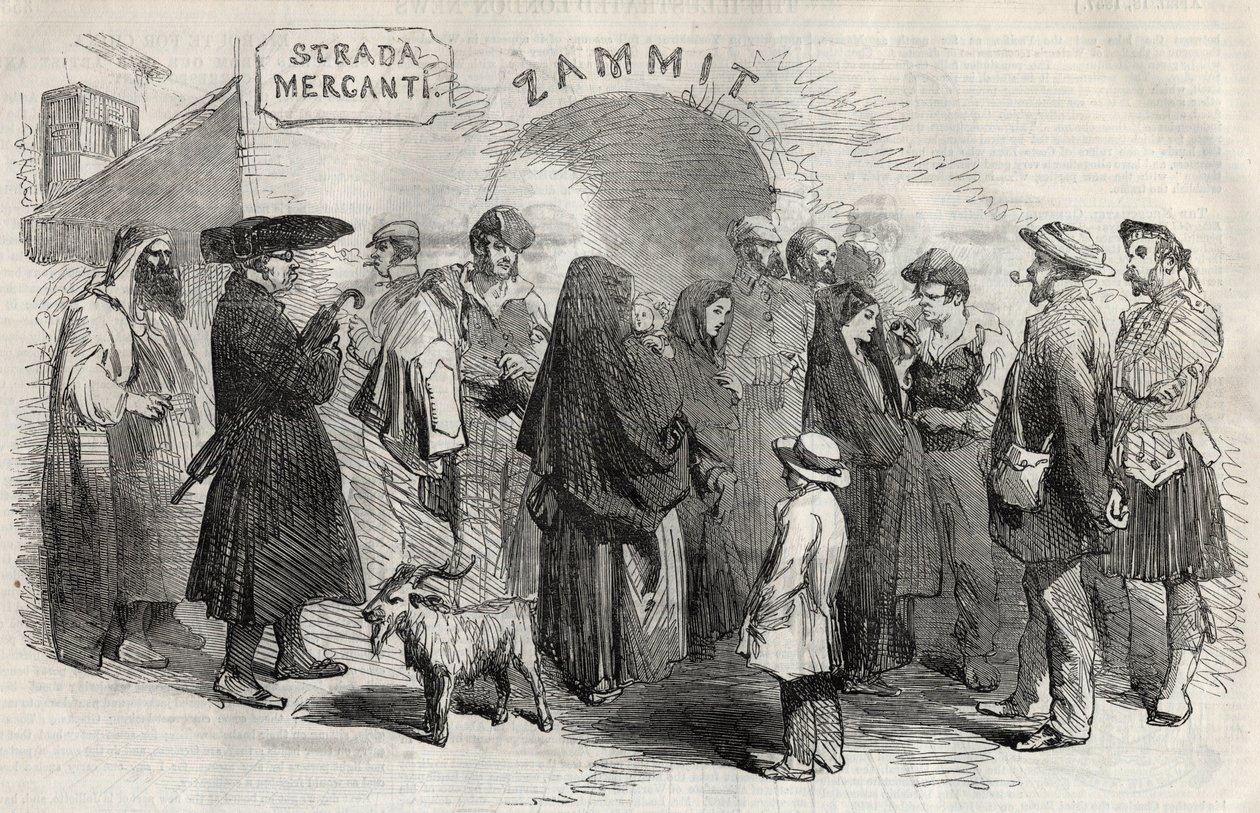 En gate i Valletta (Valletta) på øya Malta (Malta) i 1857. av Unknown artist