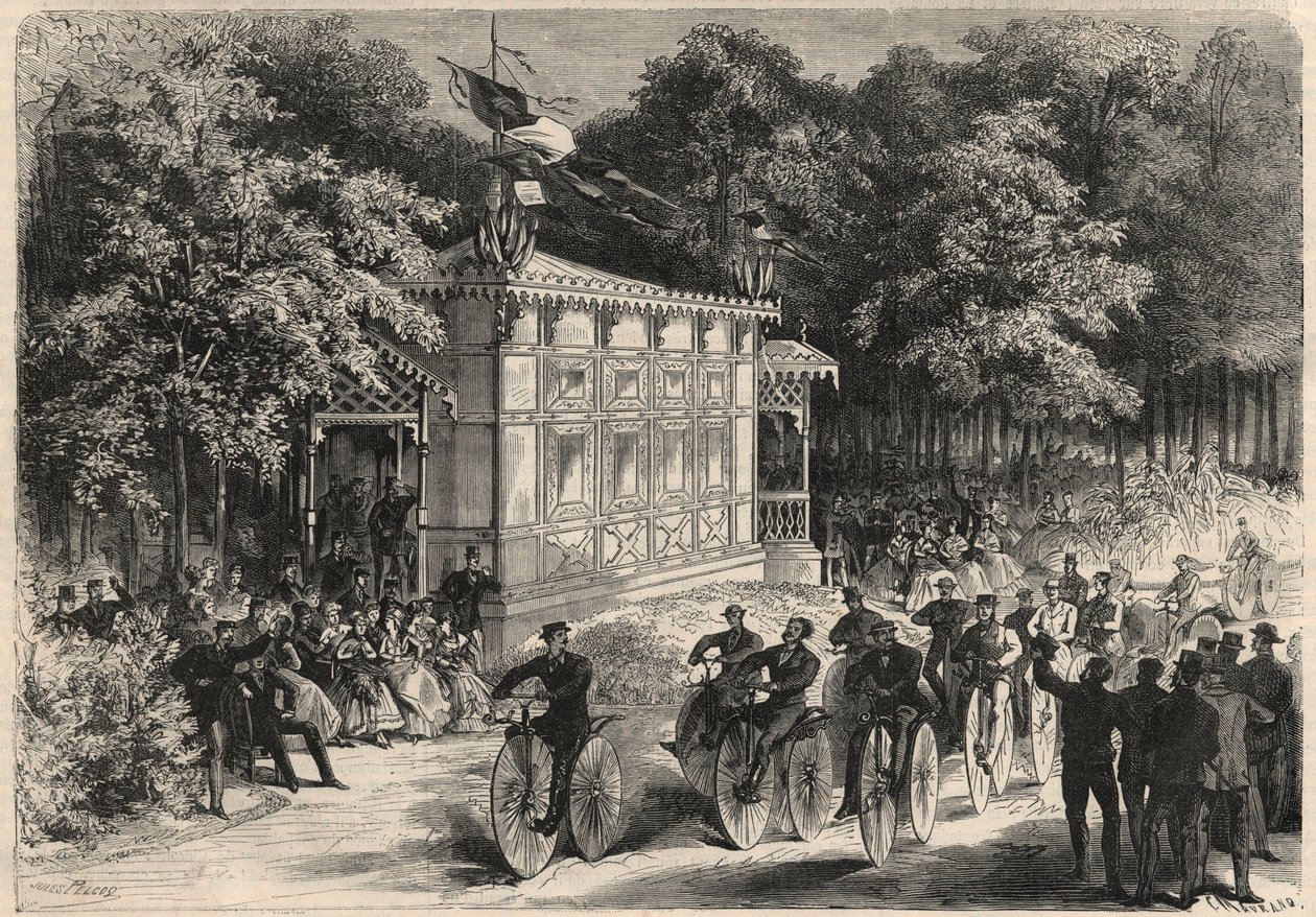 Et velocipedes-løp på Pre Catelan (Pre-Catelan). av Unknown artist