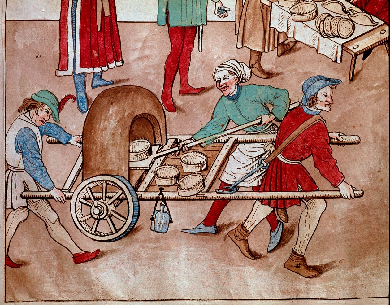 En gående baker. Miniatyr fra "Chronicles of the Council of Constance" av Ulrich Richental (1360-1437) 1438 omtrent Praha, nasjonalbiblioteket av Unknown artist