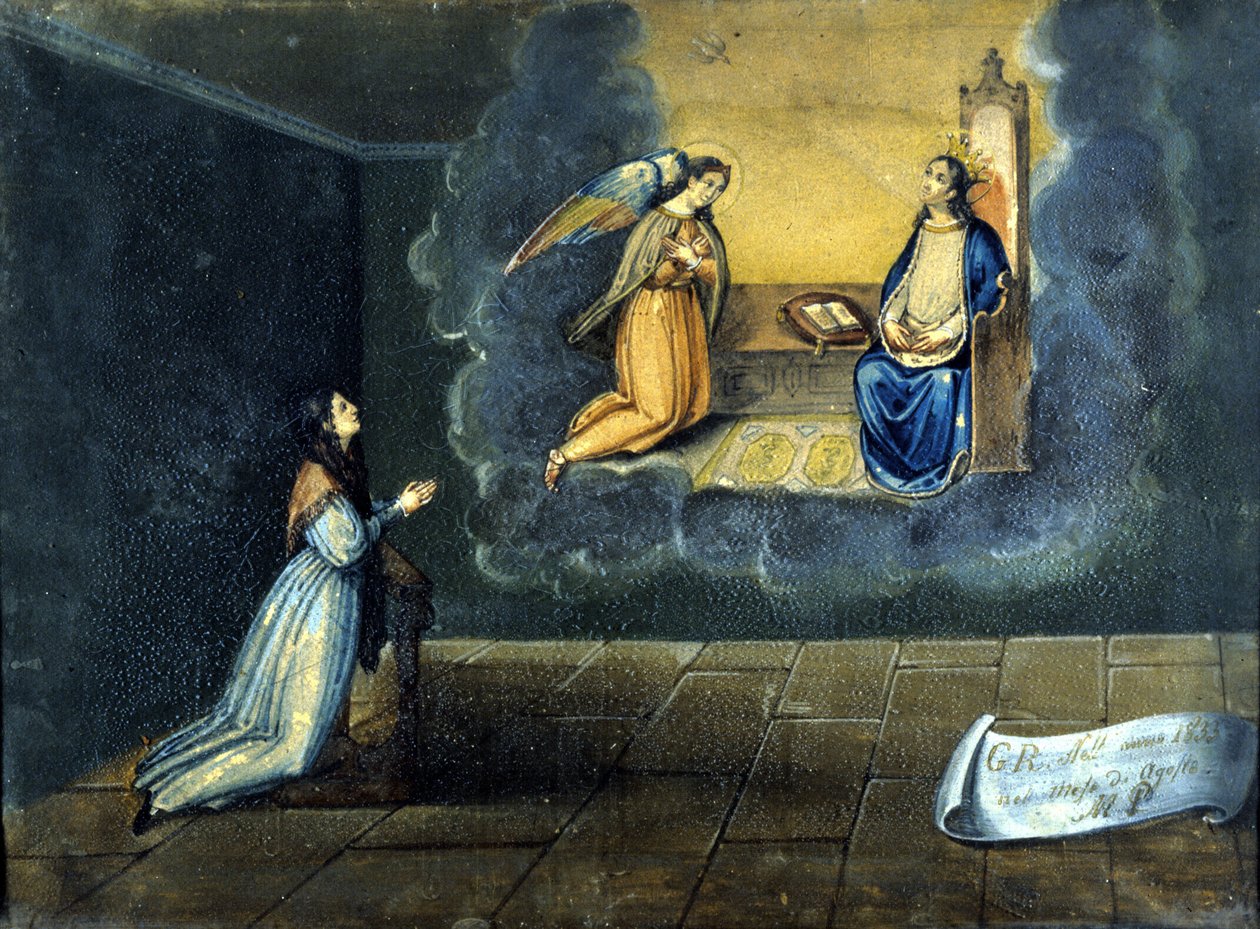 En ung kvinne ber. Ex voto fra helligdommen til Madonna delle Grazie de Monza. 1833. av Unknown artist