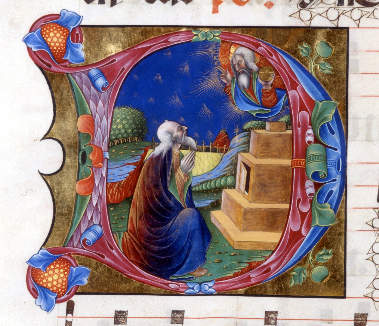 Abraham invitert av Herren til å forlate sitt land. Miniatyr fra et kor fra 1400-tallet ("civitatis" av Saint Augustine). Biblioteket i Lodi av Unknown artist