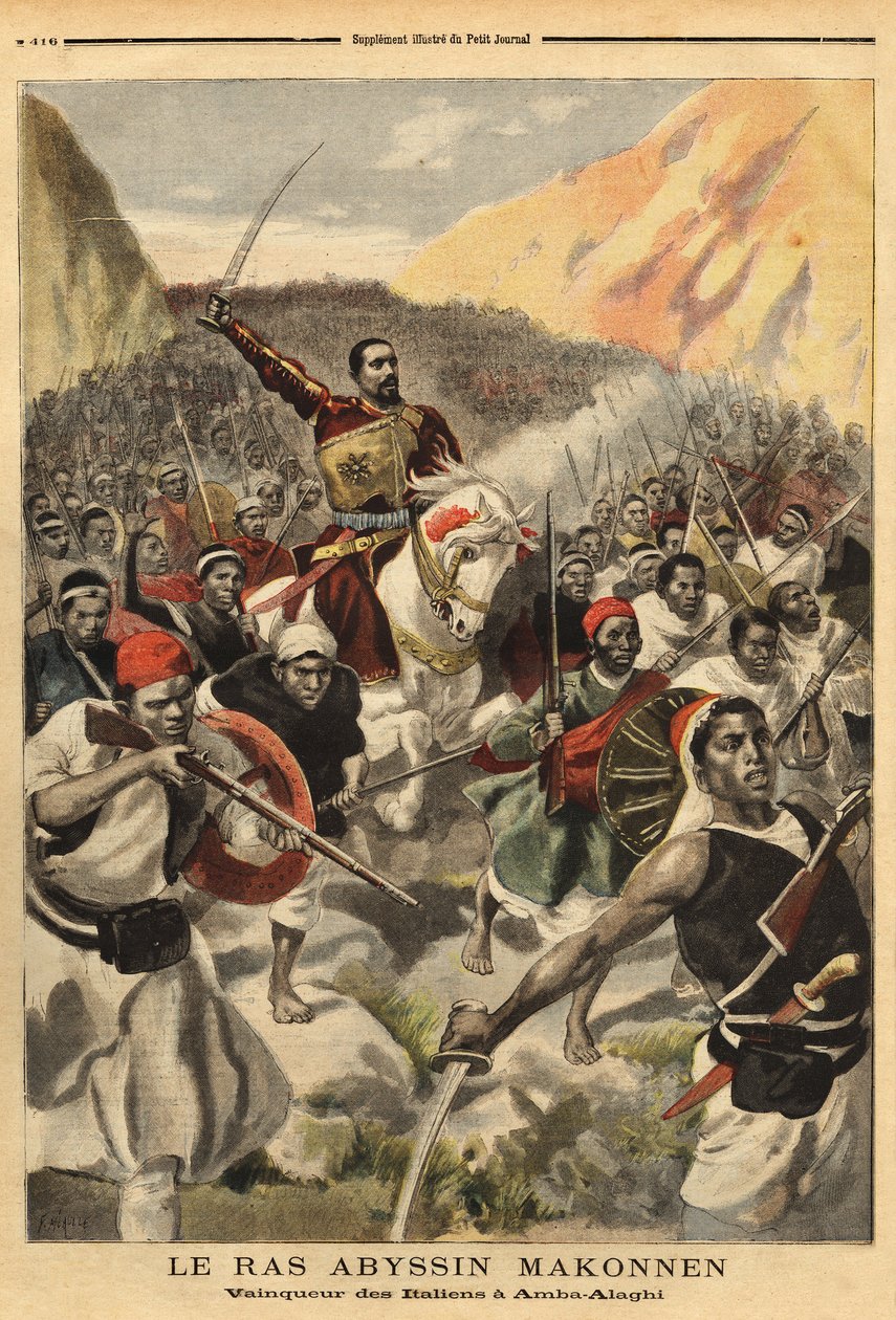 Ras Makonnen (Mekonnen Welde Mikael) (Abba Qagnew) (1852-1906) var en abyssinisk krigsherre og høyre arm til keiser Menelik II (1844-1913). . . . Gravering i "" Den lille journalen av Unknown artist