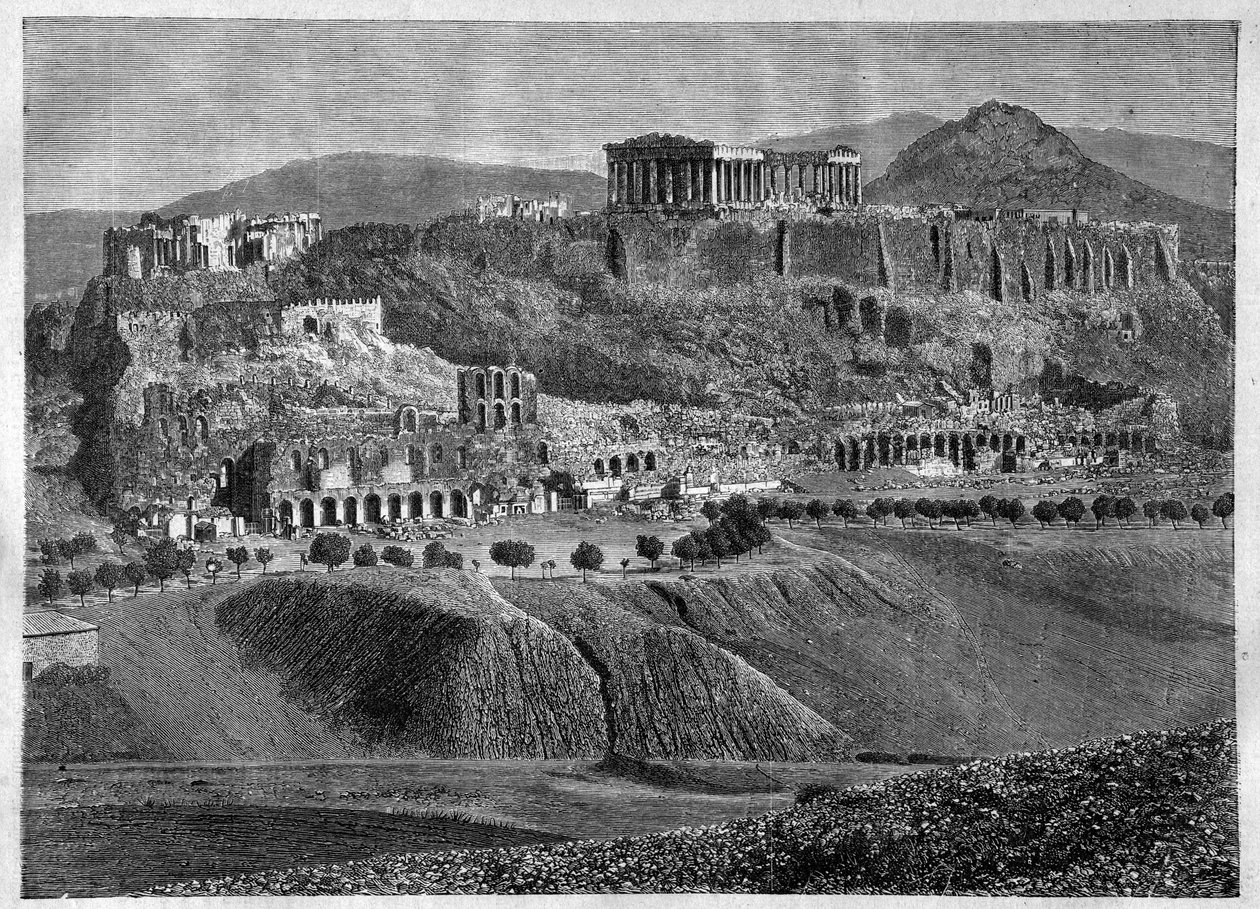 Acropolis of Athenes 1881- Acropolis of Athene in 1881 - engraving - av Unknown artist