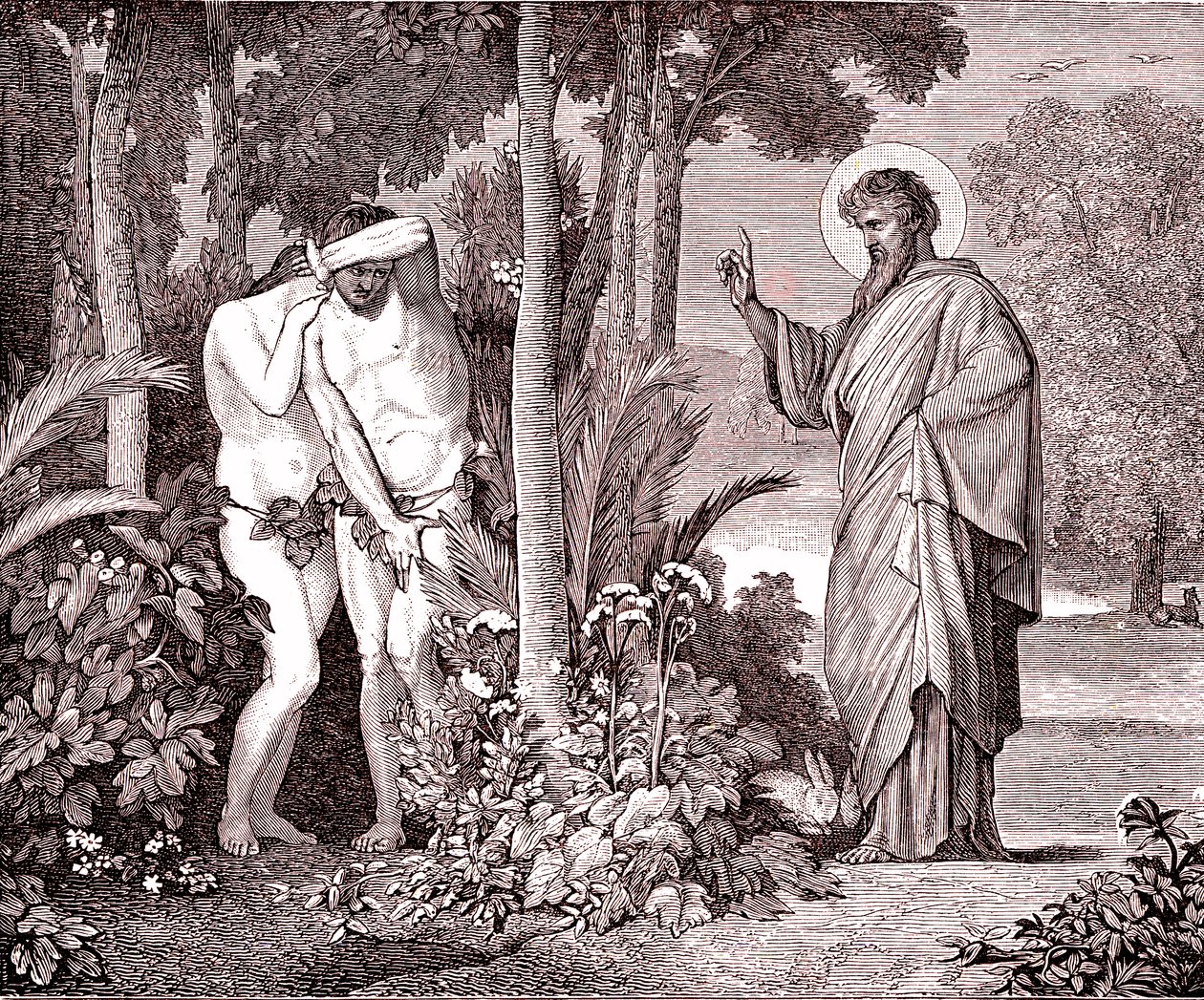 Adam og Eva, Fac-simil fra boken av Louis Veuillot "Jesus Christ" trykte Paris av Unknown artist