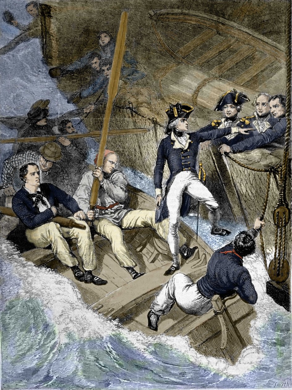 Admiral Nelson under slaget ved Santa Cruz de Tenerife (Tenerife), Kanariøyene: «Dette er min tur nå; hvis jeg ikke tror det blir din...” Gravering fra Wests maleri. av Unknown artist