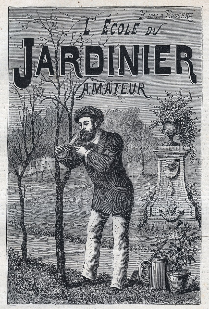 Reklame for boken: ""Amatørgartnerskolen"" av F de la Brugere av Unknown artist