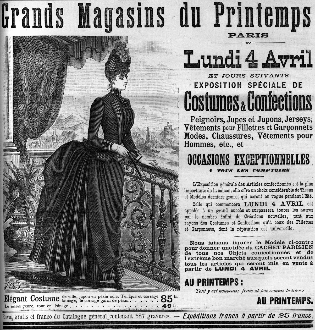 Advertising for the department stores of Printemps in Paris, in le Monde Illustrée 1887. av Unknown artist