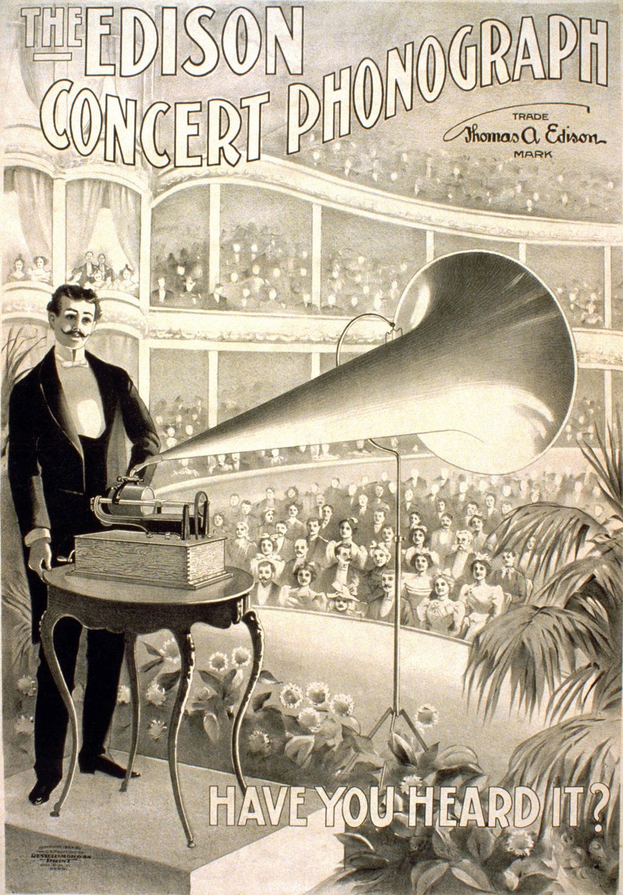 Reklame for Edison Gramophone "" Edison konsertfonograf, har du hørt den? "" - litografi 1899 av Unknown artist