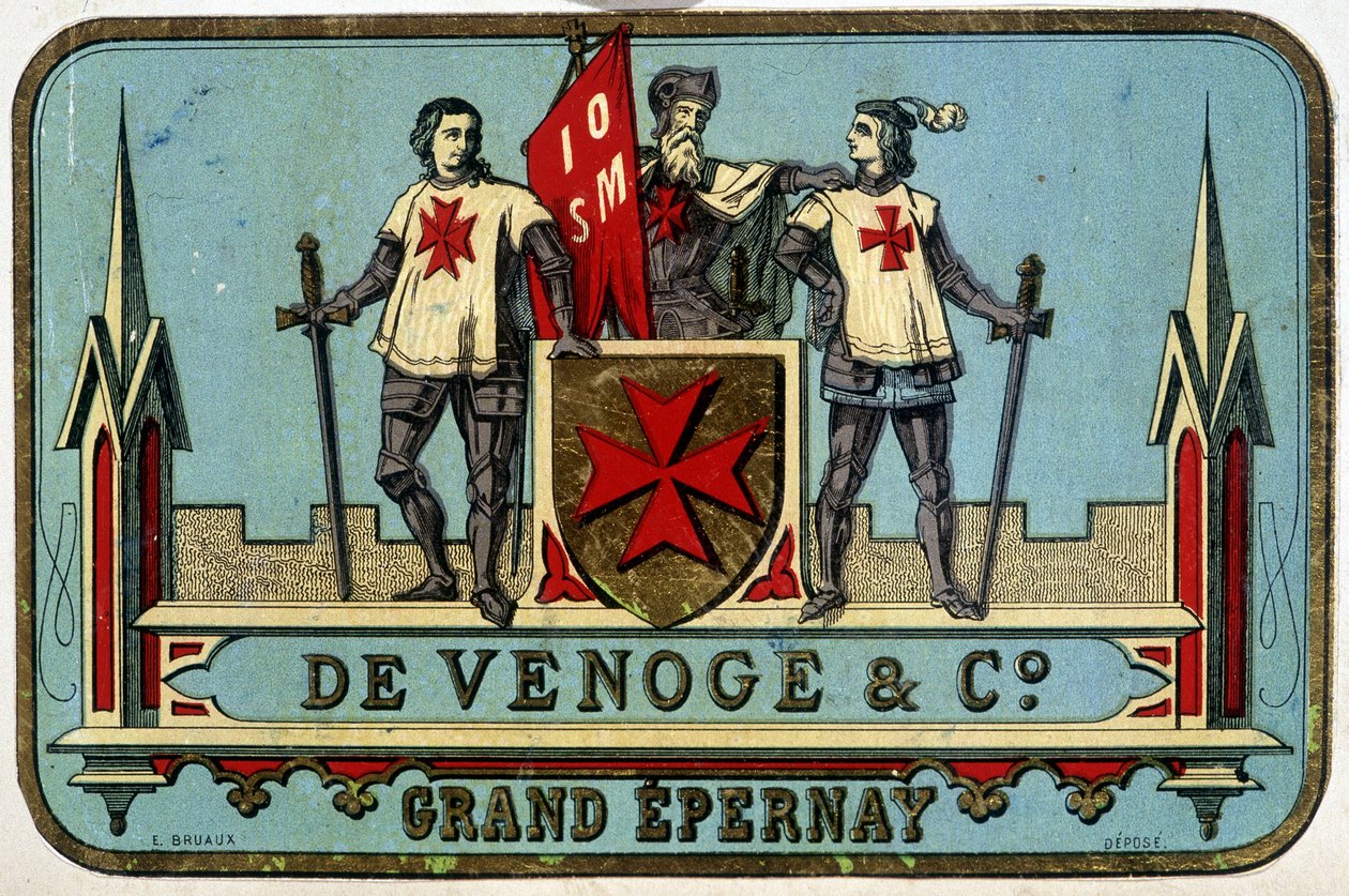 Reklameetikett for "" Venoge - Grand Epernay"" (riddere av Malta). n.d. 1800-tallet. av Unknown artist