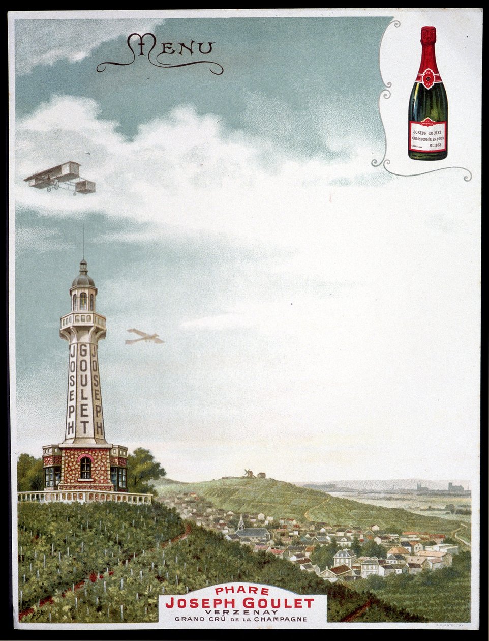 Reklame for merket "" Joseph Goulet - Verzenay - Grand cu de la Champagne". av Unknown artist