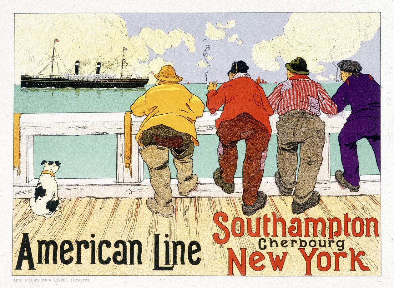 Reklameplakat for American Line "Southampton, Cherbourg, New York" i "Pictorial Placard"", Brussel av Unknown artist