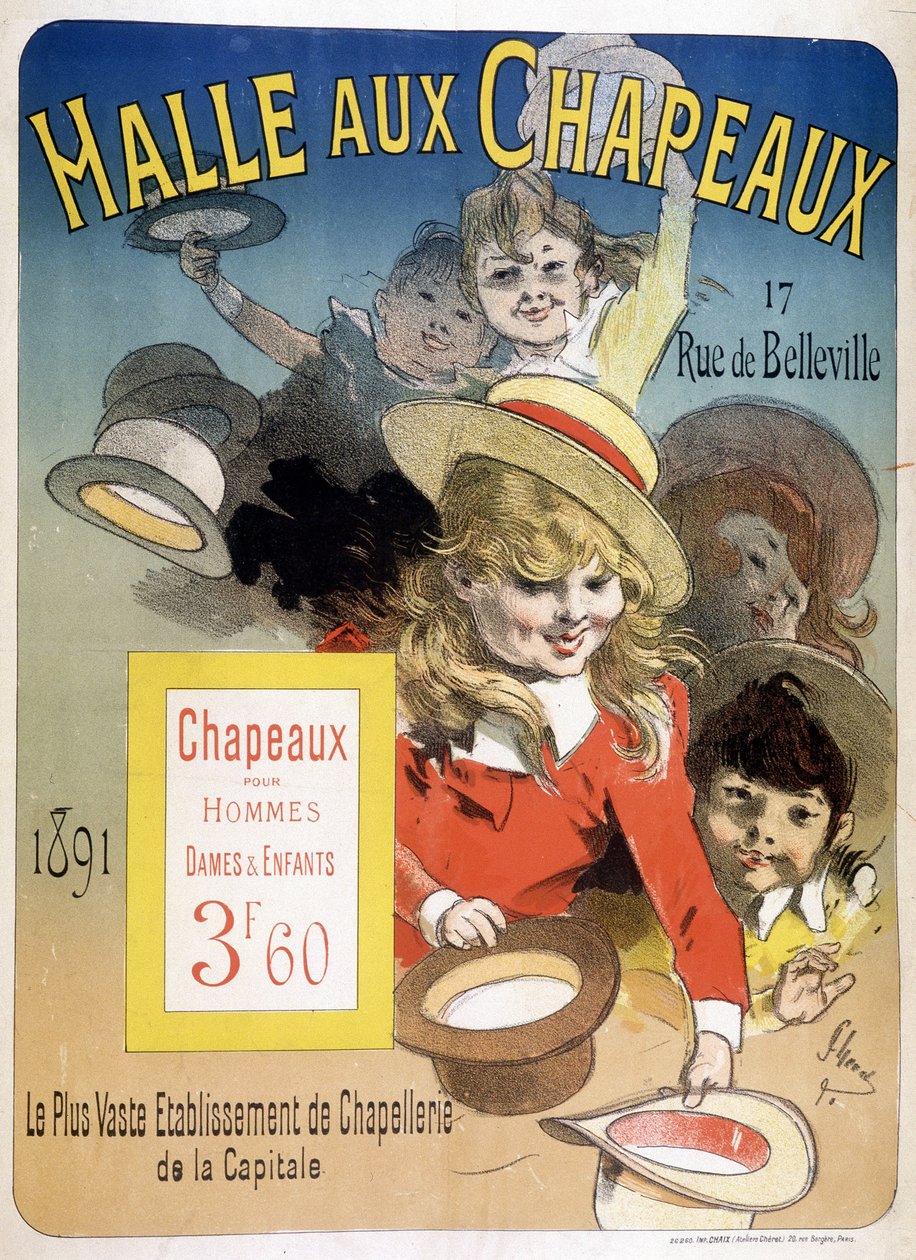 Reklameplakat for «Halle aux hats», rue de Belleville i Paris av Unknown artist