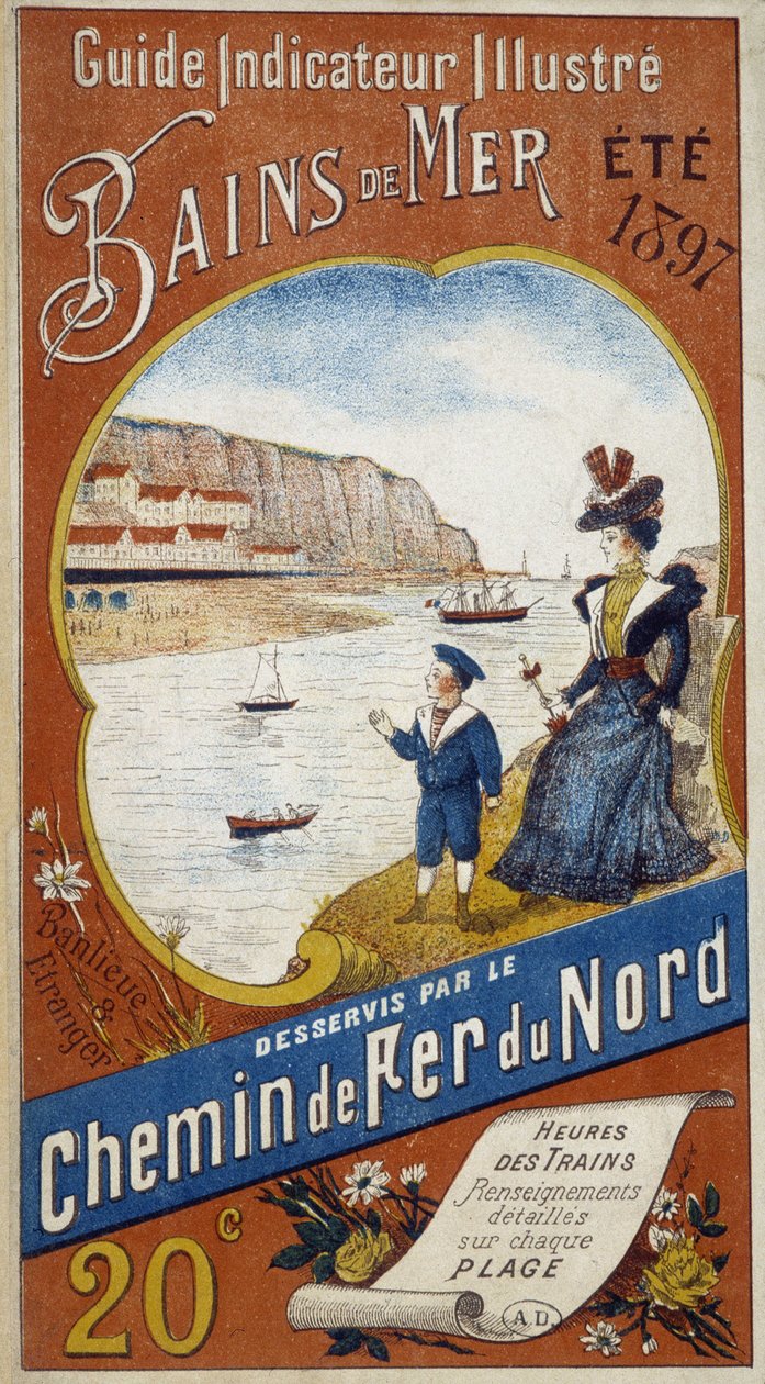 Reklameplakat for indikatorguiden Illustrerte sjøbad betjent av Northern Railway, sommeren 1897 av Unknown artist
