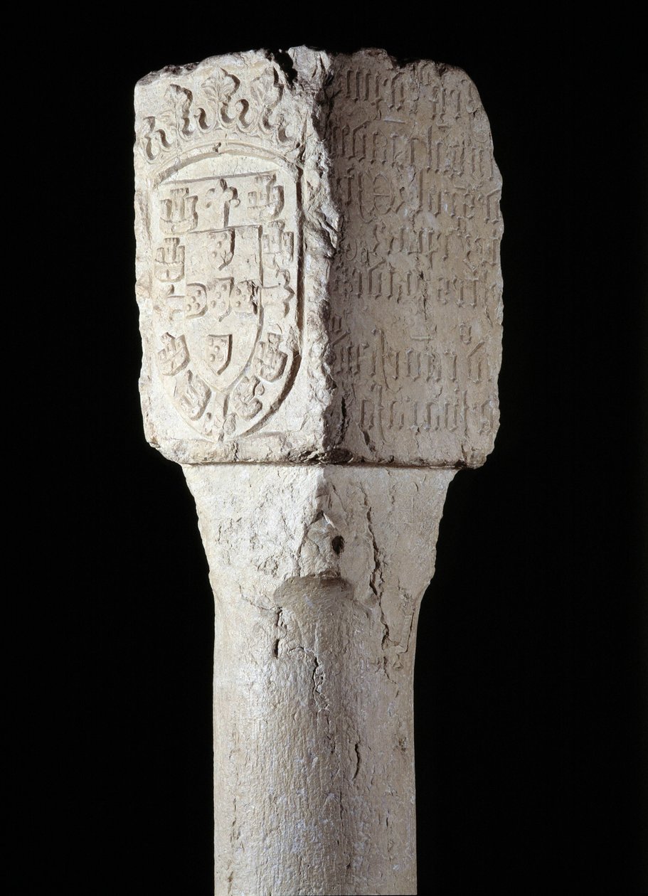 Afrikansk kunst: detalj av en besittelsessøyle kjent som Saint Augustine erige av den portugisiske oppdageren Diogo Cao (eller Diego Cam) i Sør-Angola. 1486. Lisboa, Nasjonalmuseet for antikk kunst av Unknown artist