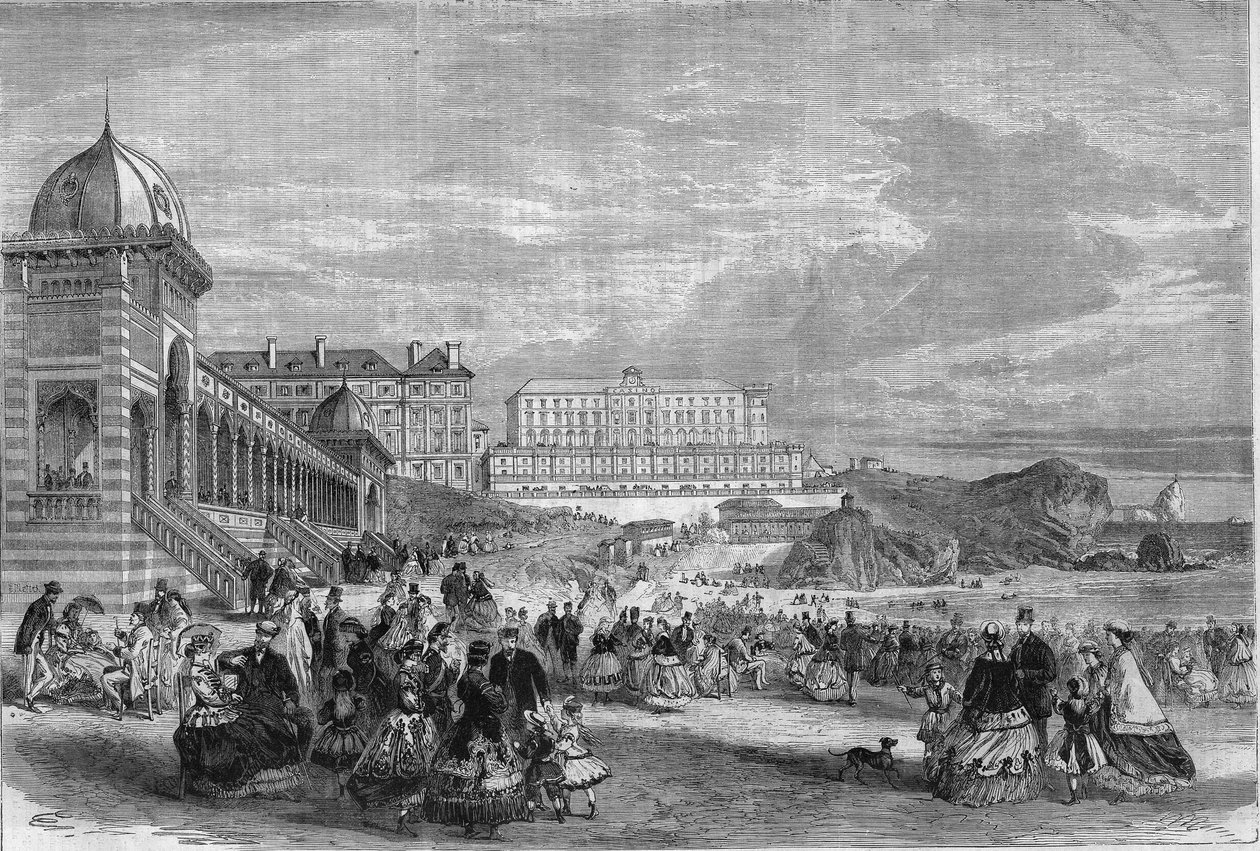 Ettermiddag ved sjøbadene i Biarritz i 1867. av Unknown artist