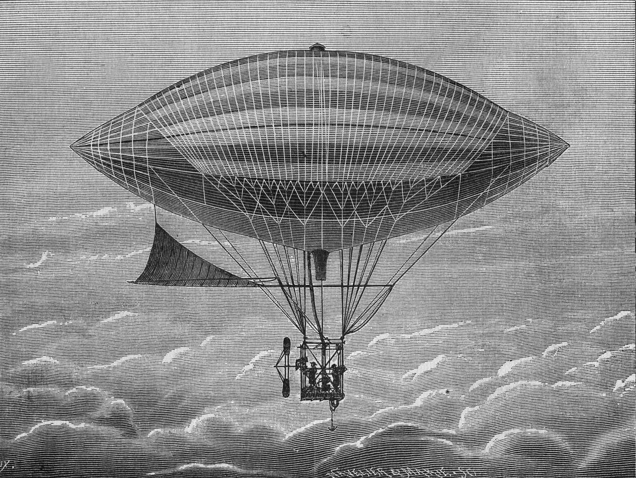 Luftskip elektrisk aerostat av brødrene Gaston og Albert Tissandier. I "Album of Science"", Editions Jouvet av Unknown artist