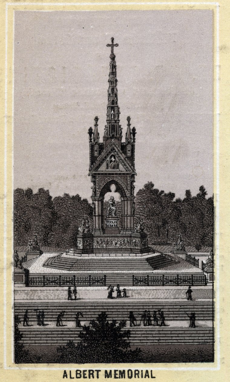 Albert Memorial, London, England. Sent på 1800-tallets kromolitografi. av Unknown artist