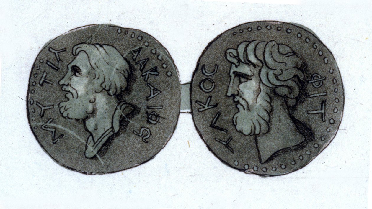 Alcée (v. 630 - v. 580 f.Kr.). gresk poet. Gravering tidlig på 1800-tallet. av Unknown artist