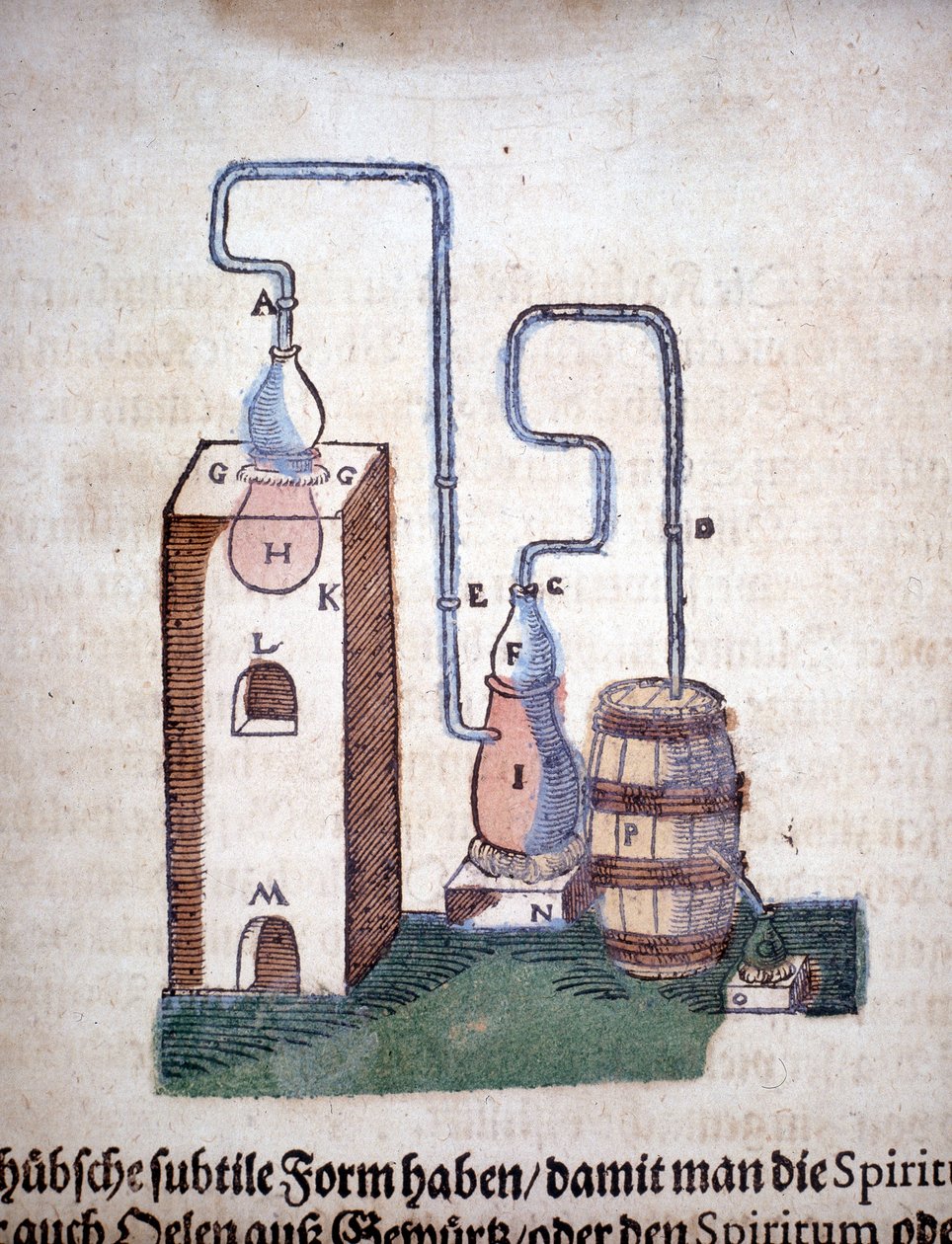 Alchemy: Apparatus for destillation, hentet fra en bok av Pietro Andrea Mattioli (Matthiole) (1500-1577). Frankfurt av Unknown artist