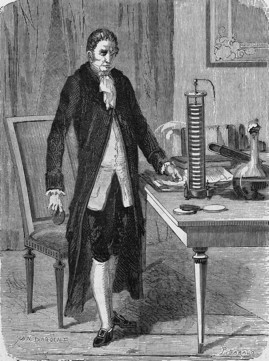 Alexander (Alessandro) Volta built, in December 1799, the electric motor (or battery). In” Album de la Science””, Éditions Jouvet av Unknown artist