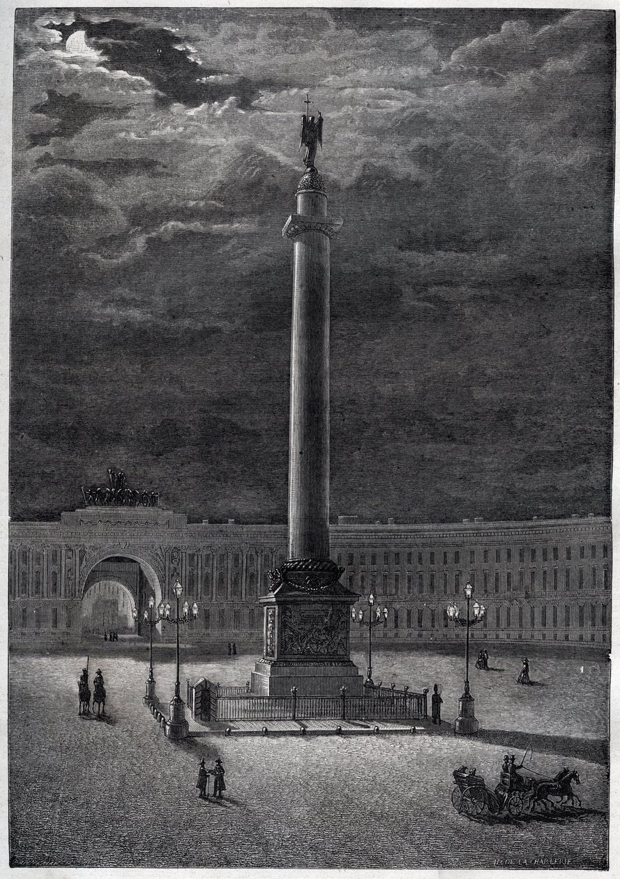 Alexandersøylen i St. Petersburg, Russland - Alexandersøylen i St. Petersburg - gravering fra 1870 av Unknown artist