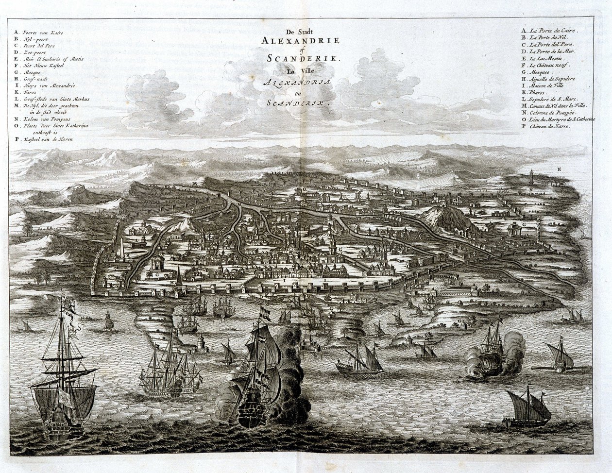 Alexandria utsikt over havet - gravering av Dapper av Unknown artist