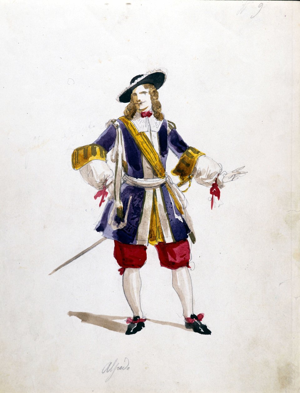 Alfredos kostyme til operaen "La Traviata" "av Giuseppe Verdi til La Scala fra 1855. av Unknown artist