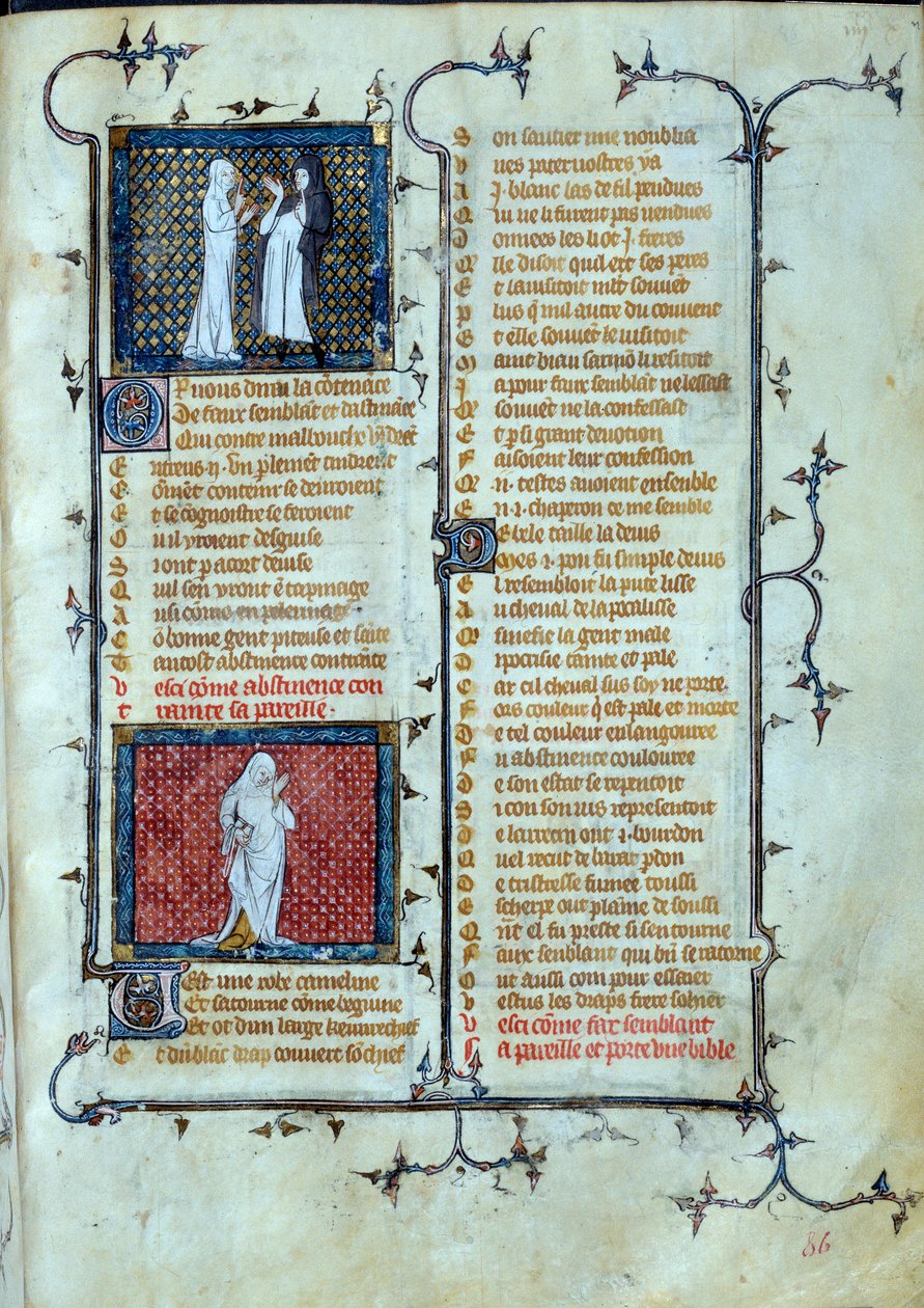 Allegorisk representasjon av kjærlighet som spiller fellene til Malebouche, under karakteren av Abstinence Miniature i "" Roman de la rose"" av Jean de Meun, Jean de Meung eller Jean Chopinel, Jean Clopinel (v.1240-1305), ca. 1370. Paris, Bibliotheque sain av Unknown artist