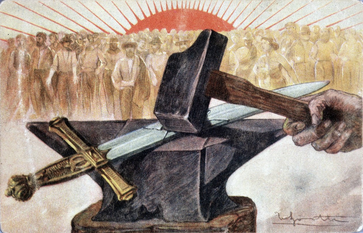 Allegori om sosialisme med arbeidersymboler (ambolt og hammer). av Unknown artist