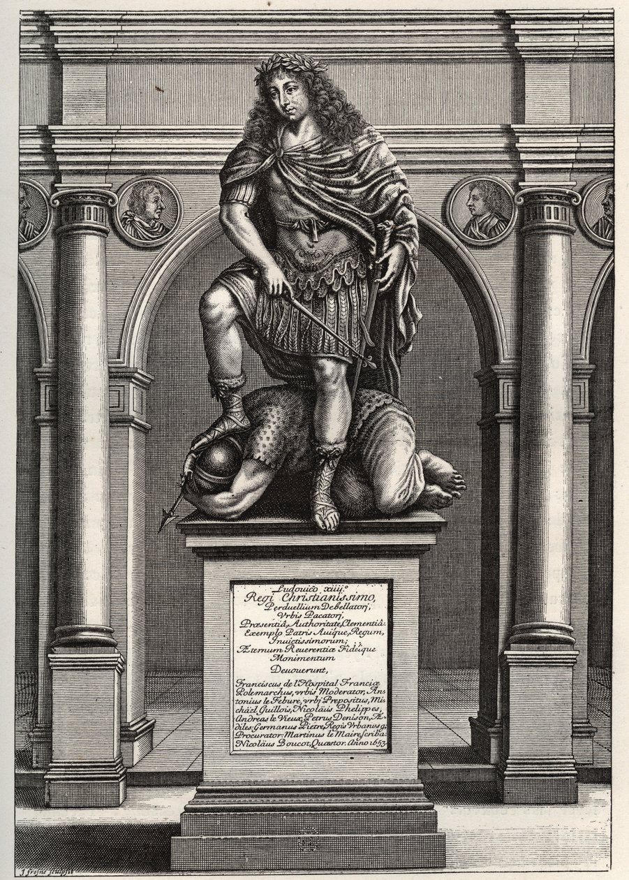 Allegori som representerer kong Ludvig XIV (1638-1715) som knuser fiendene hans. Gravering av J. Frosne fra 1653. Privat samling. av Unknown artist