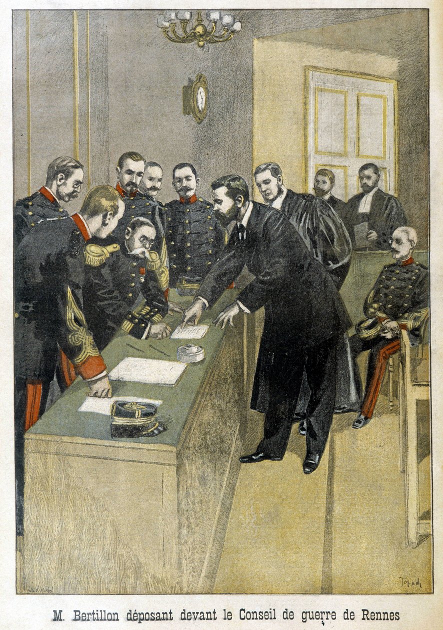 Alphonse Bertillon vitner for krigsrådet i Rennes (Dreyfus-saken) - i "" Le Petite Journal" av Unknown artist