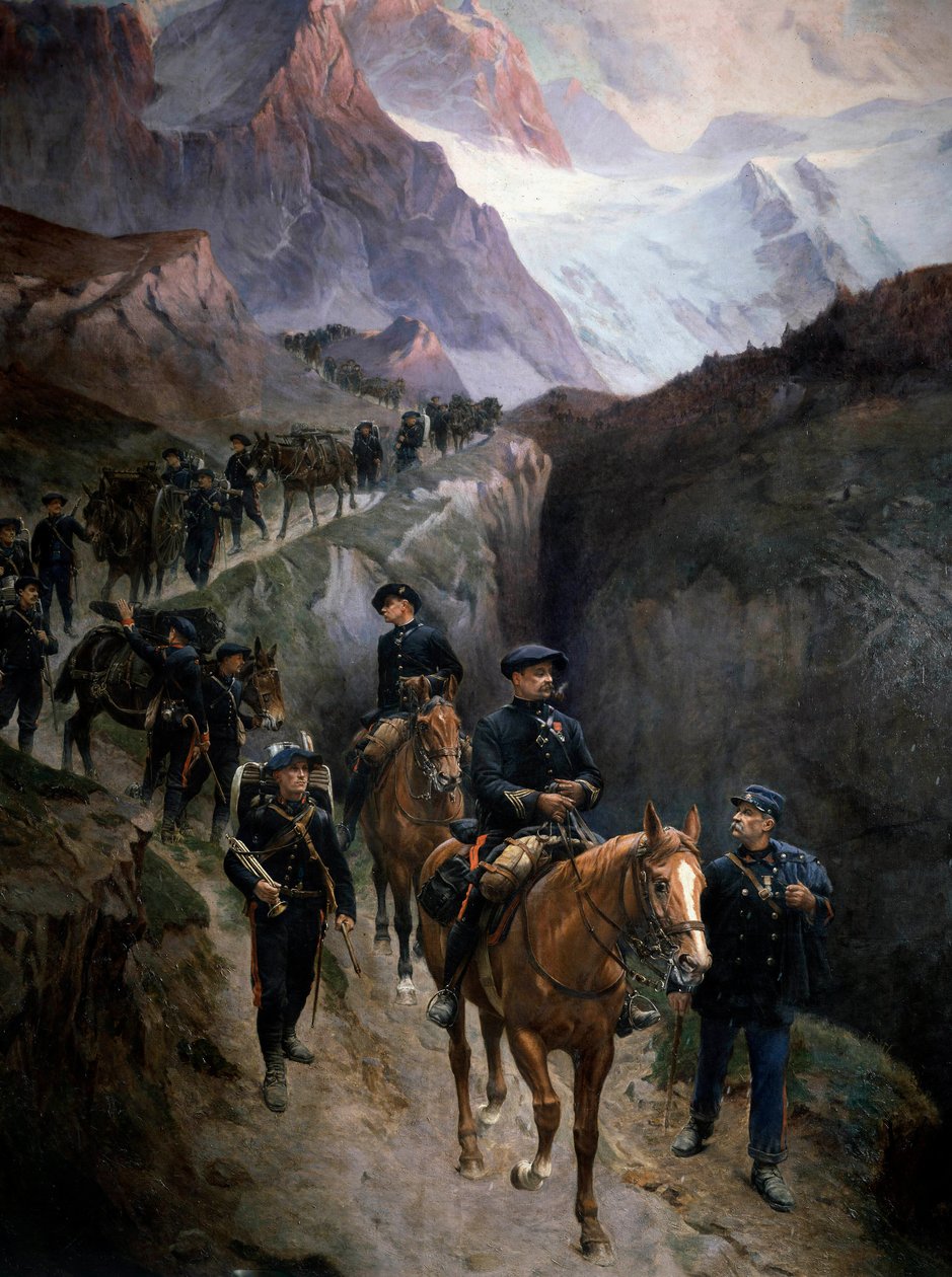 Alpine jegere i fjellet i 1890 Anonym maleri. 1890 Paris, Musee de l'Armee av Unknown artist