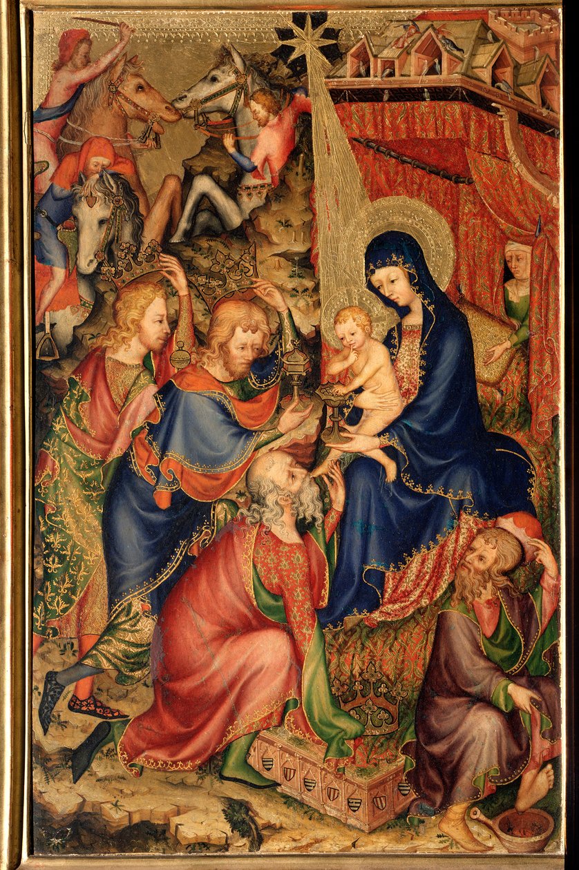 Altarolo del Bargello (Bargello-altertavle) “” Tilbedelse av magi”” (tilbedelse av magi) Anonymt maleri fra 1300-tallets Firenze, Museo Nazionale del Bargello av Unknown artist