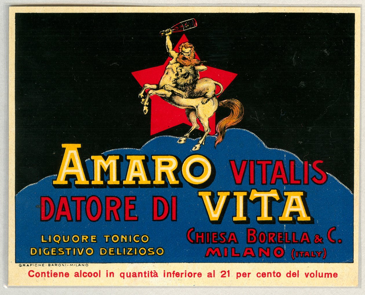 Amaro vitalis alkoholreklame (kromolitografi sent på 1800-tallet) av Unknown artist