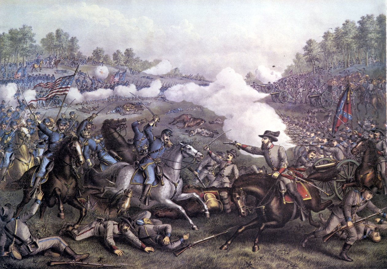 Amerikansk borgerkrig (1861 - 1865): Slaget ved Opequon eller tredje slaget ved Winchester, Virginia 19. september 1864. Gravering av det 19. århundre. av Unknown artist