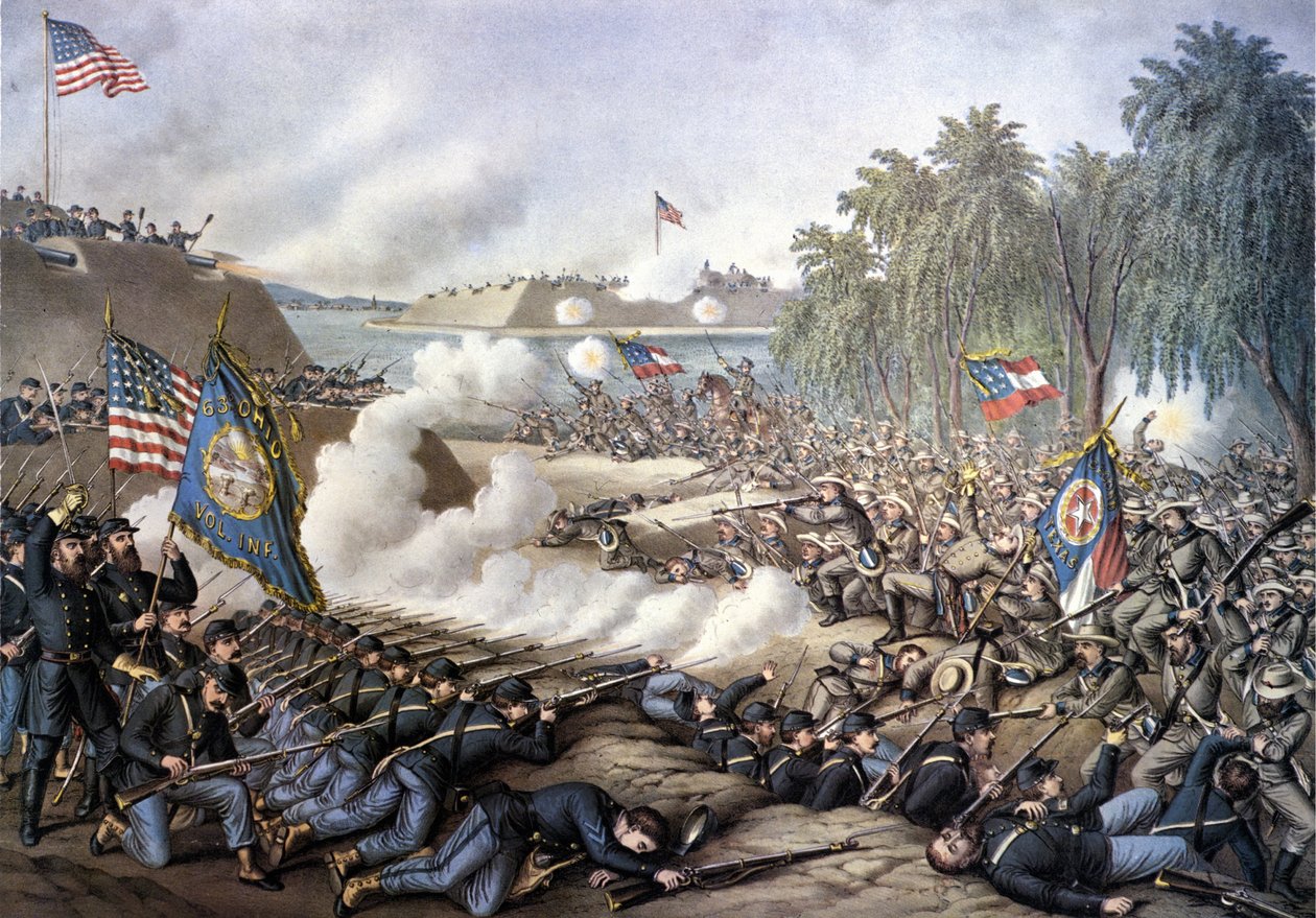 Amerikansk borgerkrig (1861–1865): Første slaget ved Korint (Mississippi) 29. april–10. juni av Unknown artist
