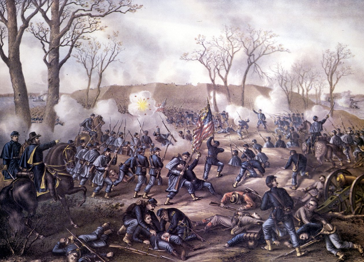 Amerikansk borgerkrig (1861 - 1865): Første slaget ved Fort Donelson (Tennessee) 16. februar av Unknown artist