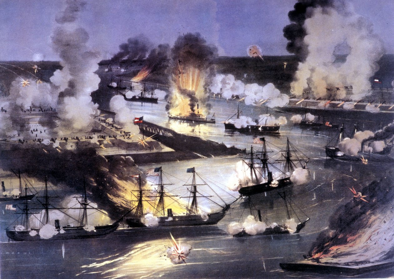 Amerikansk borgerkrig (1861 - 1865): sjøslag over Mississippi av Unknown artist