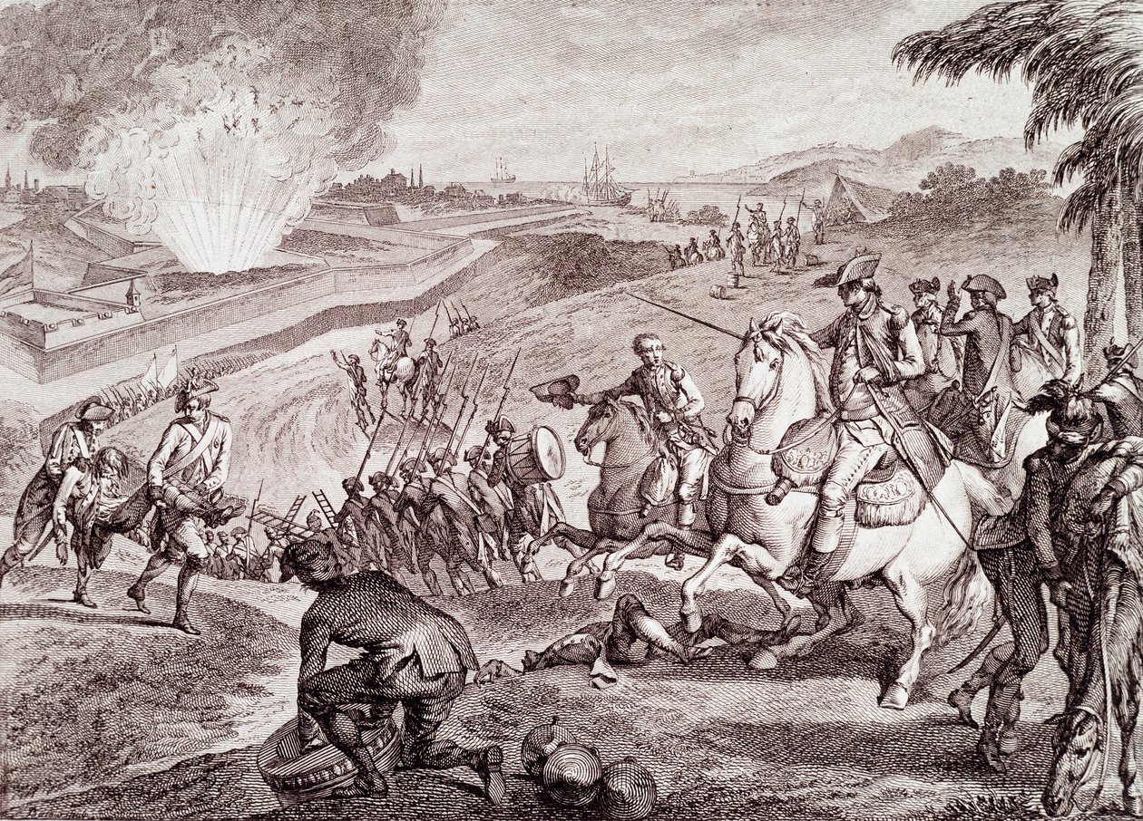 Amerikansk revolusjonskrig: Beleiring av Pensacola og seier til den spanske hæren (gravering fra 1800-tallet) av Unknown artist