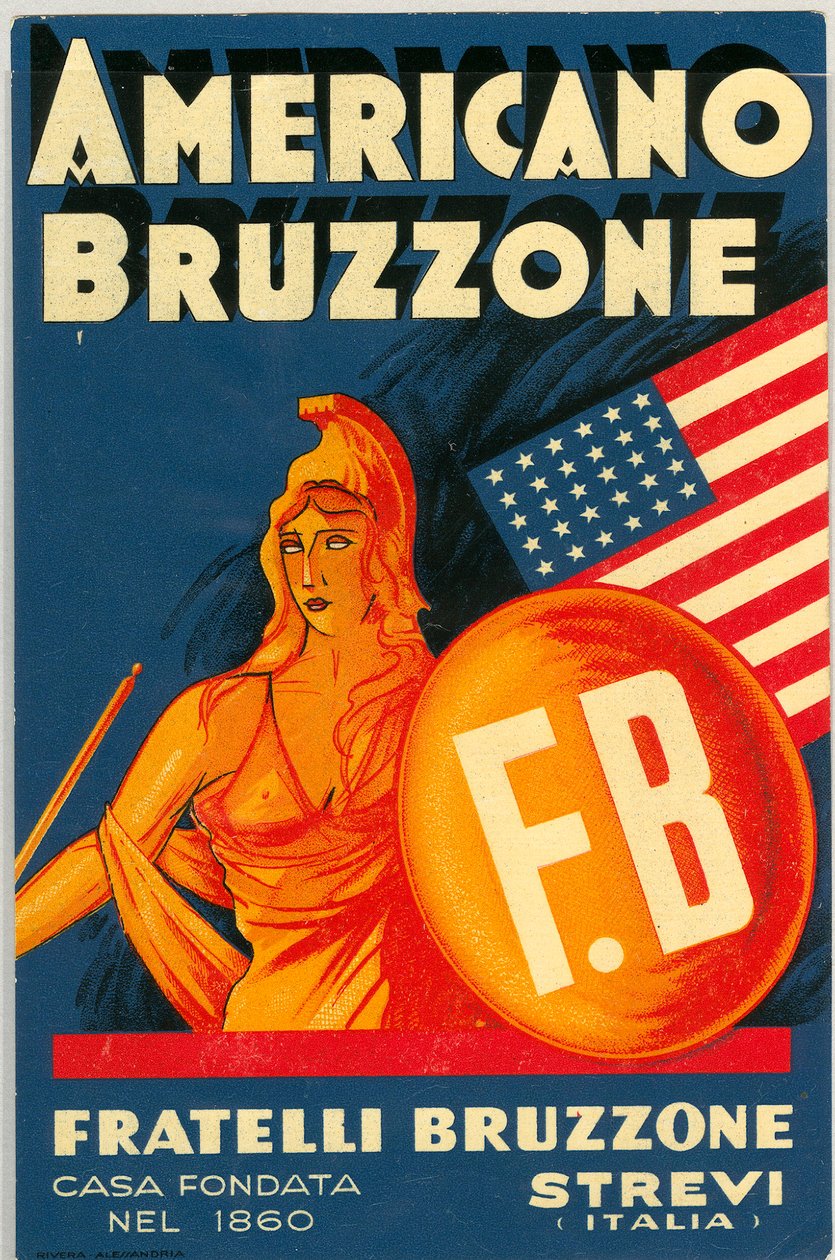 Americano Bruzzone alkoholreklame med et amerikansk flagg (Chromolithography, sent på 1800-tallet) av Unknown artist
