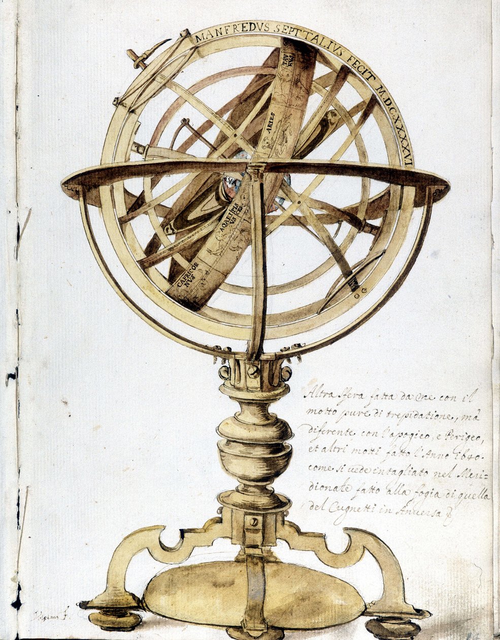 En armillarsfære. 1600-talls gravering. av Unknown artist